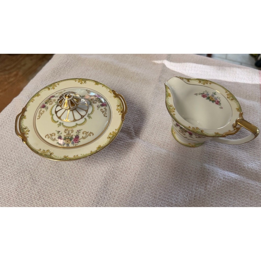 Noritake Winton Pattern China Sugar Bowl with Lid & Creamer